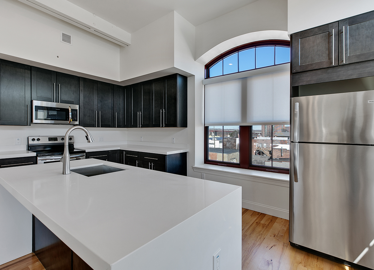 Detail photo of a larger kitchen area of an apartment at 2 River Street.