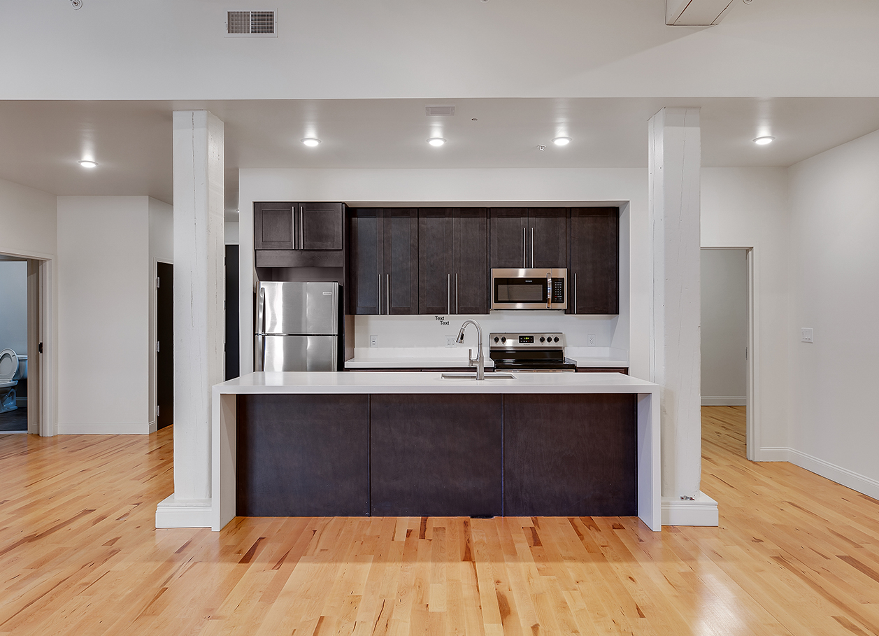 Photo of the kitchen area of an apartment at 2 River Street.